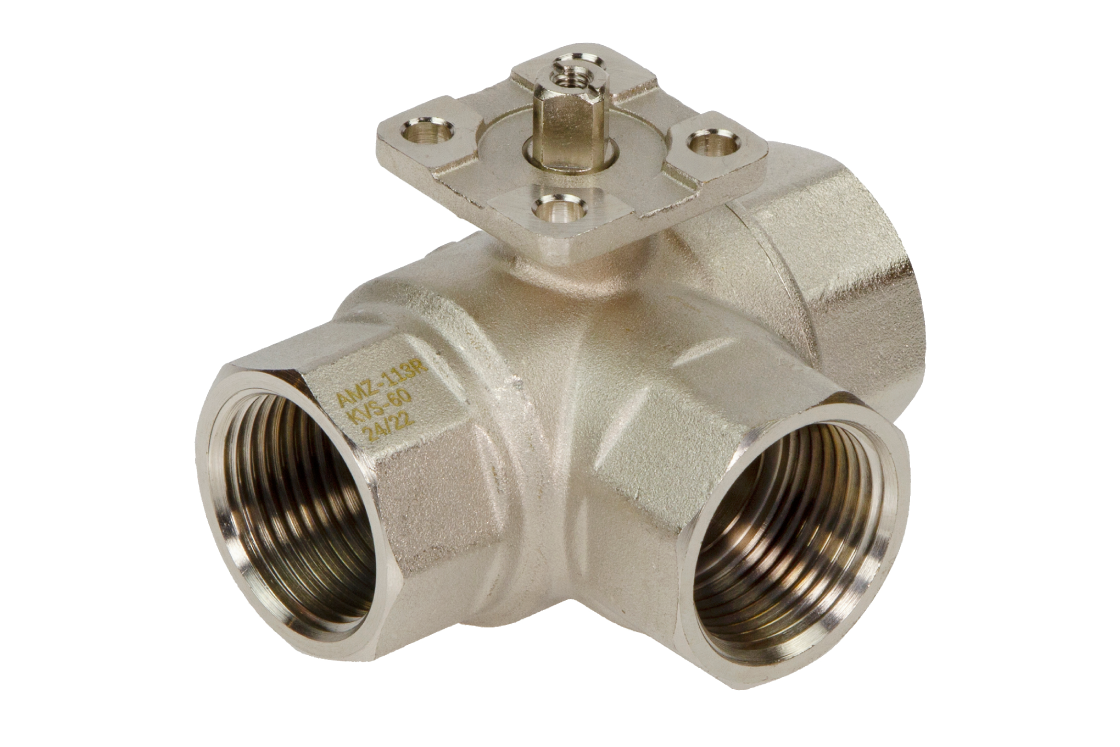 Ридан 082G5420R — Кран шаровой двухпозиционный AMZ-113R PN40, DN25, Kvs 60, Tmax 110 °C, Rp1, корпус CW617N, трехходовой