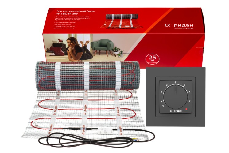 Ridan 21RT1027R — Розничный комплект для теплого пола: нагревательный мат Ridan TF-150 9 м² с терморегулятором Ridan Twist (черный)
